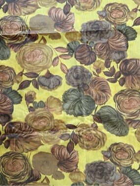 Vintage MCM 50s 60s Golden Yellow Floral Silk Fabric 2 yards + 6" L x 36"W
